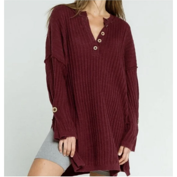 Free People Sweaters - Free People Intimates Around the Clock Cozy Oversized Ribbed Henley Pullover